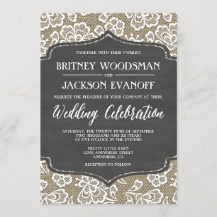 Chalkboard Burlap and Lace Wedding Invitations