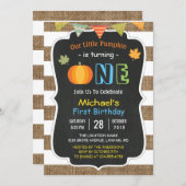Chalkboard Burlap Cute Pumpkin Baby First Birthday Invitation (Front/Back)