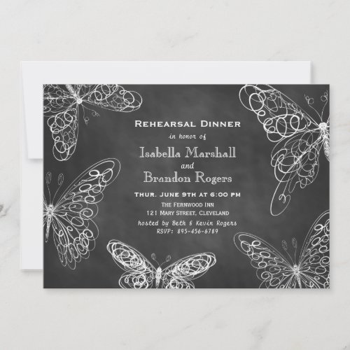 Chalkboard Butterflies Rehearsal Dinner Invitation