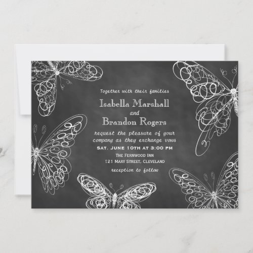 Chalkboard Butterflies Wedding Invitation