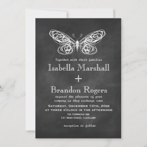 Chalkboard Butterflies Wedding Invitation 2