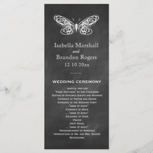 Chalkboard Butterflies Wedding Program (Front)