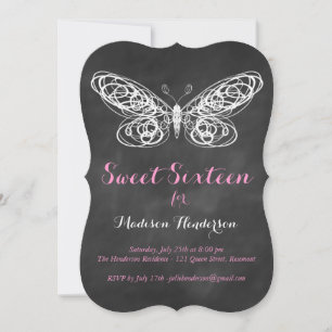 Chalkboard Butterfly Sweet Sixteen Invitation