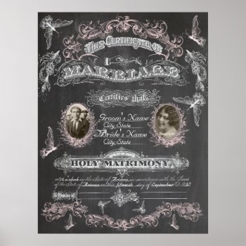 Chalkboard Butterfly Vintage Marriage Certificate Poster by GranniesAttic at Zazzle