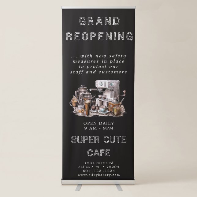 chalkboard cafe grand reopening retractable banner (Front)