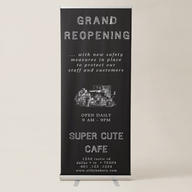 chalkboard cafe grand reopening retractable banner (Front)