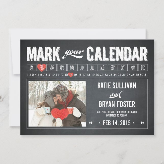 Chalkboard Calendar Photo Save The Date Cards (Front)