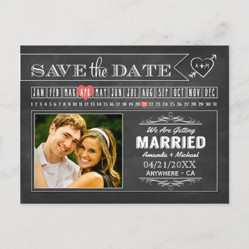 Chalkboard Calendar Photo Save The Date Cards