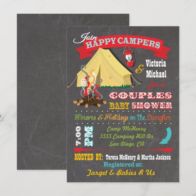 Chalkboard Camping Baby Shower Invitations (Front/Back)