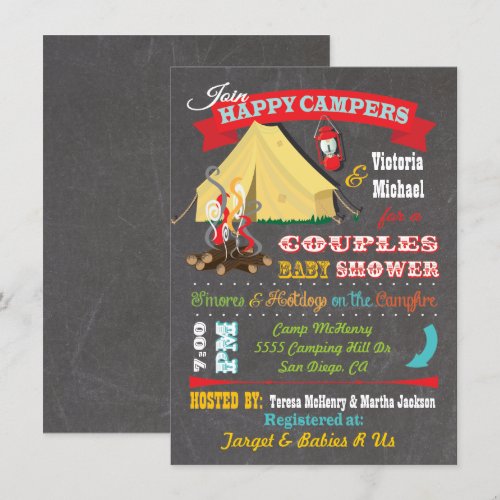 Chalkboard Camping Baby Shower Invitations