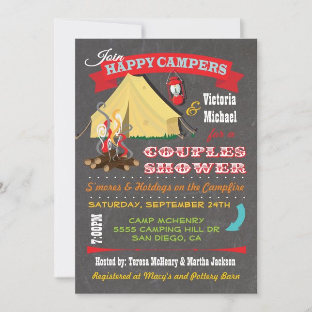 Chalkboard Camping Couples Shower Invitations (Front)