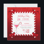 Chalkboard Candy Cane Frame Cocktail Holiday Party Invitation<br><div class="desc">Candy cane frame with corner bows and martini cocktail on a red background.</div>
