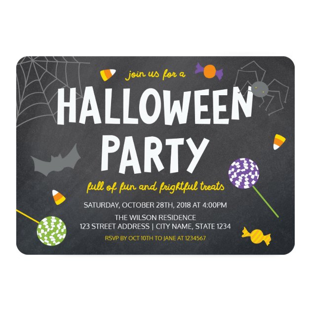 Chalkboard Candy Halloween Party Invitation
