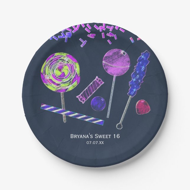 Chalkboard Candy Land Sweets Chalk Doodles Party Paper Plates (Front)
