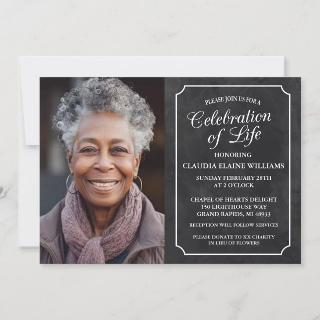 CHALKBOARD CELEBRATION OF LIFE FUNERAL INVITATION (Front)