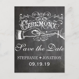 Chalkboard Ceremony Vintage Save the Date Announcement Postcard