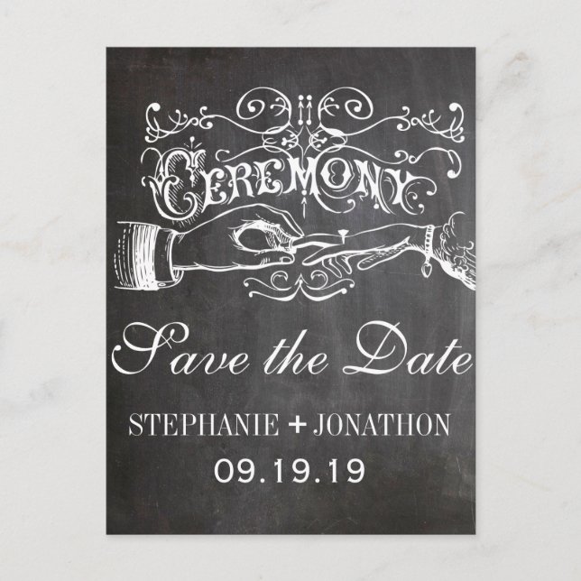 Chalkboard Ceremony Vintage Save the Date Announcement Postcard (Front)