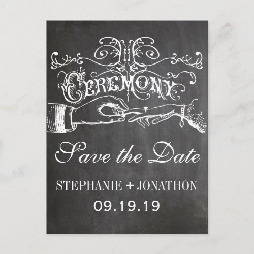Chalkboard Ceremony Vintage Save the Date Announcement Postcard