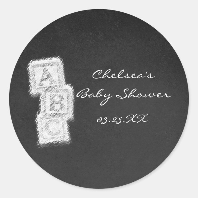 Chalkboard Chalk Baby Shower Blocks Favor Stickers (Front)