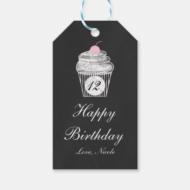 Chalkboard Chalk Cupcake Birthday Gift Tag (Front)
