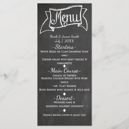 Chalkboard Chalk Look Elegant Wedding Menu Card