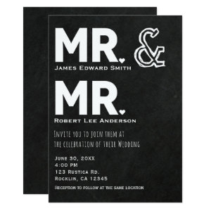 Chalkboard Chalk Mr. & Mr. Gay Wedding Engagement Card