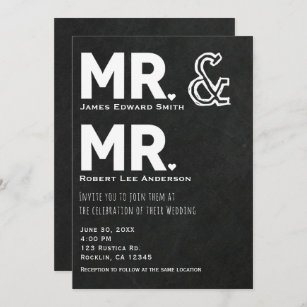 Chalkboard Chalk Mr. & Mr. Gay Wedding Engagement Invitation