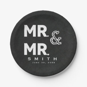 Chalkboard Chalk MR. & MR. Gay Wedding Engagement Paper Plates