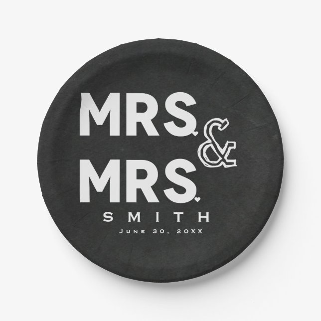 Chalkboard Chalk MR. & MR. Gay Wedding Engagement Paper Plates (Front)
