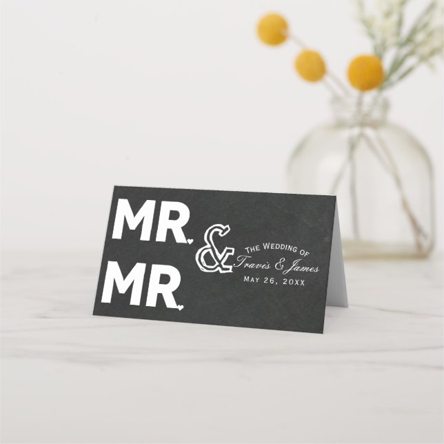 Chalkboard Chalk MR & MR Gay Wedding Table Seating Place Card (Front)