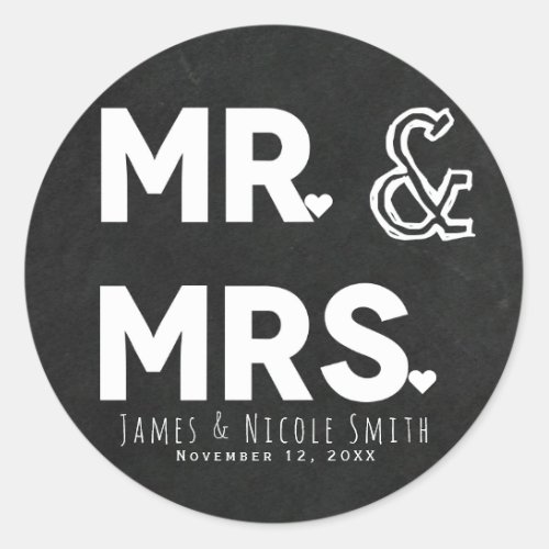 Chalkboard Chalk Mr Mrs Wedding Engagement Favor Classic Round Sticker