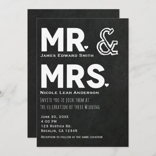 Chalkboard Chalk Mr  Mrs Wedding Engagement Invitation