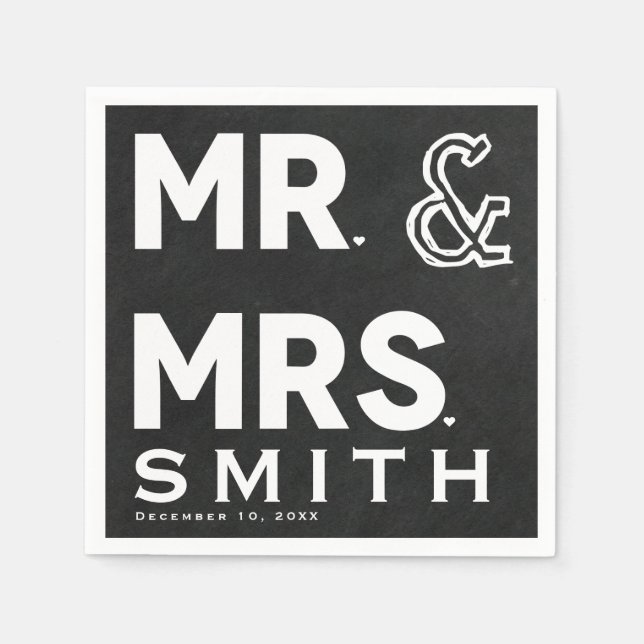 Chalkboard Chalk Mr. & Mrs. Wedding Engagement Napkins (Front)
