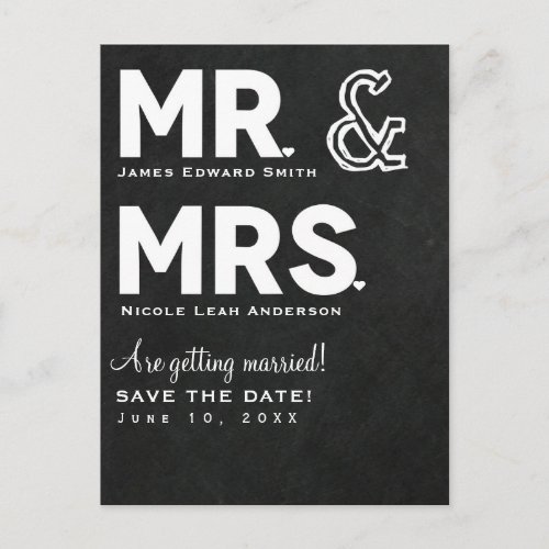 Chalkboard Chalk Mr  Mrs Wedding Save the Date Announcement Postcard