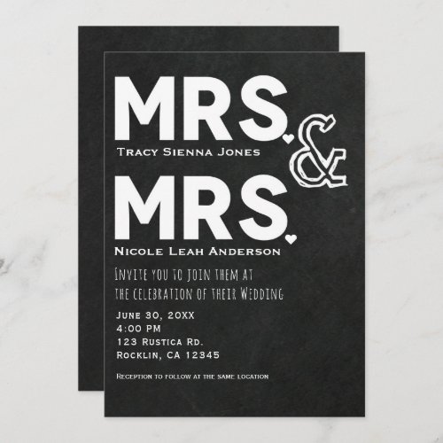 Chalkboard Chalk Mrs  Mrs Wedding Engagement Invitation