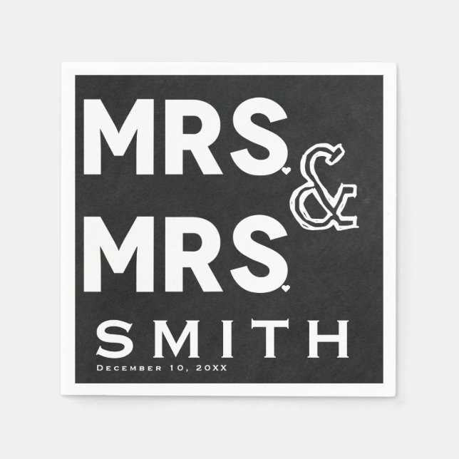 Chalkboard Chalk Mrs. & Mrs. Wedding Engagement Paper Napkins (Front)