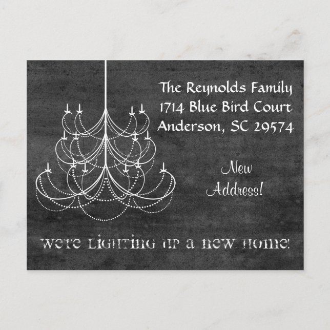 Chalkboard Chandelier New Address Moving Card (Front)