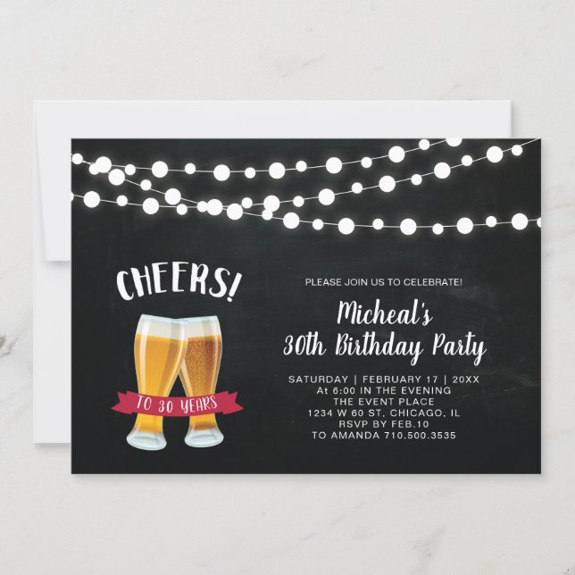 Chalkboard, Cheers 30th Birthday Party Invitation (Front)