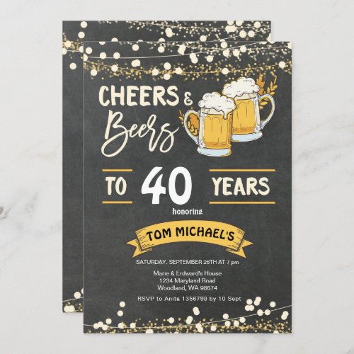 Chalkboard cheers and beers birthday invitation