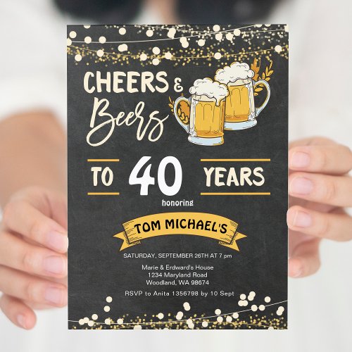 Chalkboard cheers and beers birthday invitation