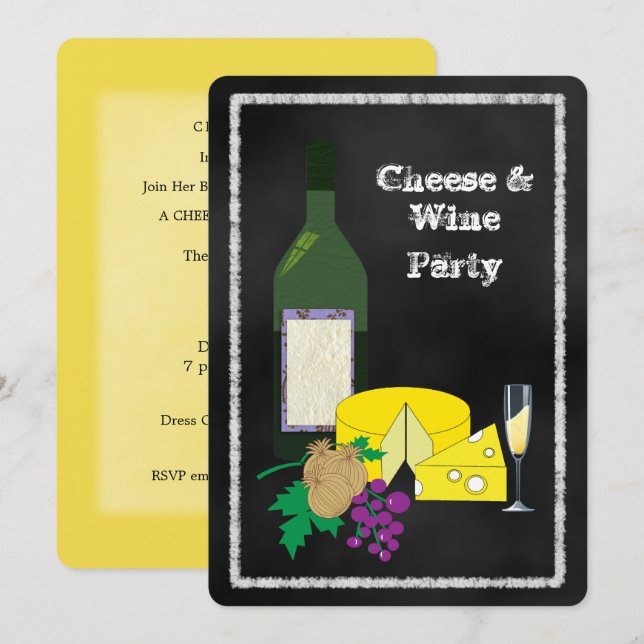 Chalkboard Cheese & Wine Celebrat Party Invitation (Front/Back)