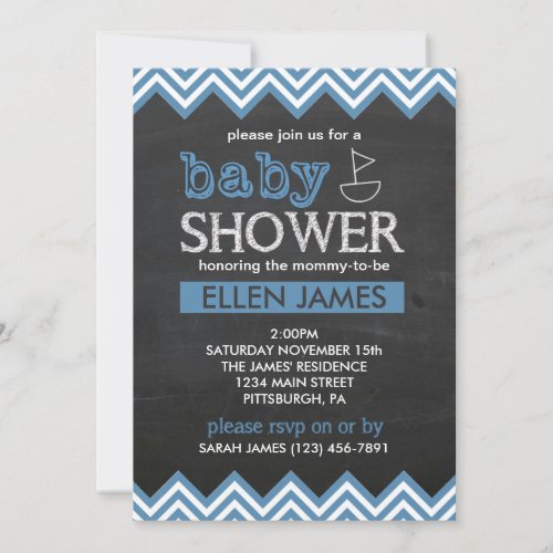 Chalkboard Chevron Boy Baby Shower Invitation