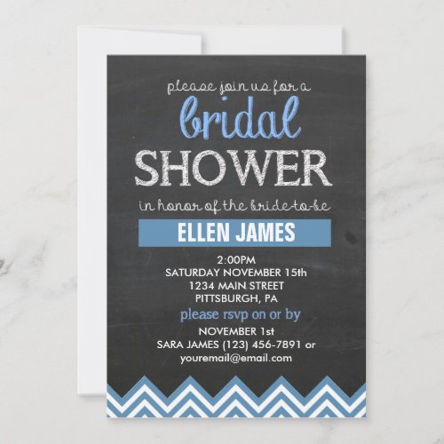 Chalkboard Chevron Bridal Shower Blue Custom Invitation