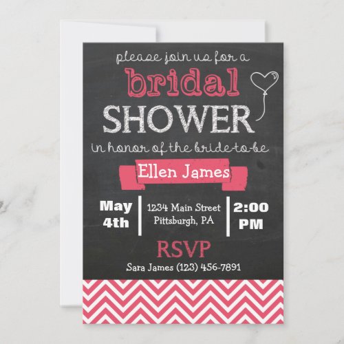Chalkboard Chevron Bridal Shower Coral Pink Custom Invitations