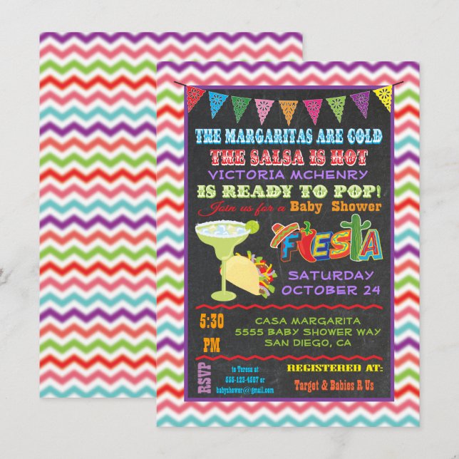 Chalkboard Chevron Mexican Fiesta Baby Shower Invitation (Front/Back)