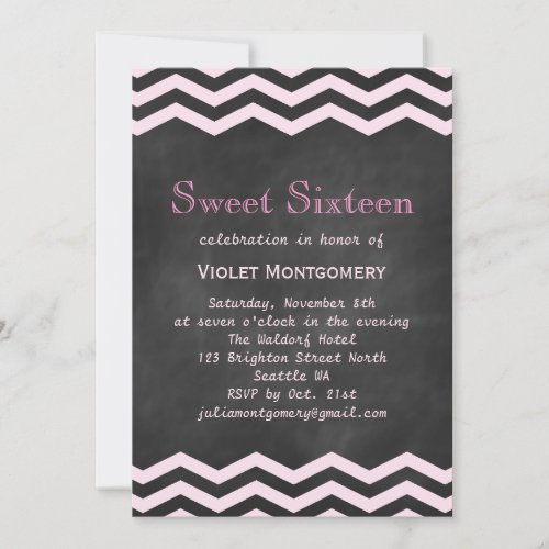 Chalkboard  Chevrons Sweet Sixteen Invitation