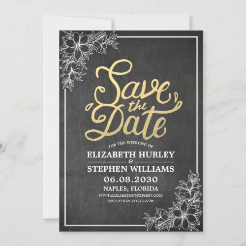 Chalkboard Chic Floral Frame Wedding Save The Date