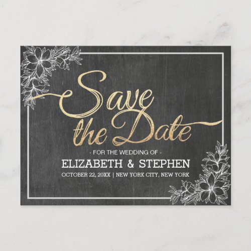 Chalkboard Chic Floral Frame Wedding Save The Date Announcement Postcard