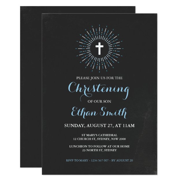 Chalkboard Christening / Baptism Invitation - Blue