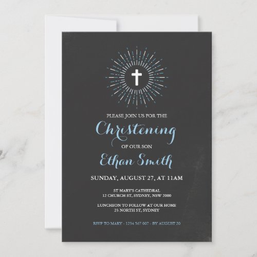 Chalkboard Christening  Baptism Invitation _ Blue